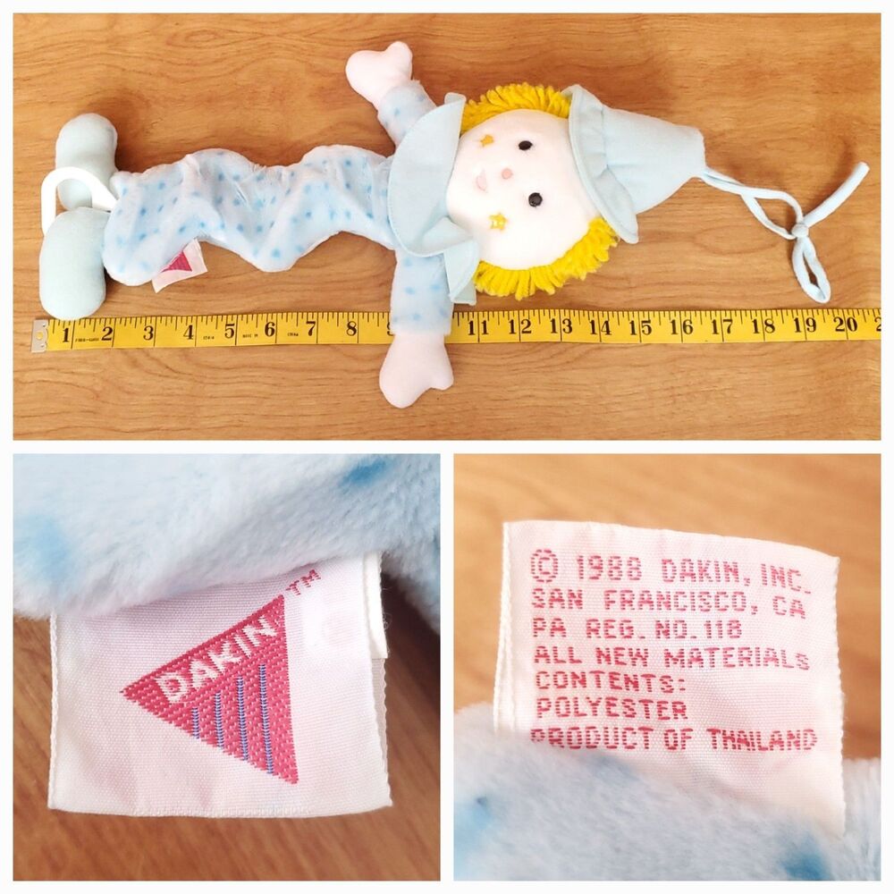 Vintage Dakin Clown Crib Pull Toy Plush Stuffed Musical Somewhere Out There Blue - Picture 3 of 8